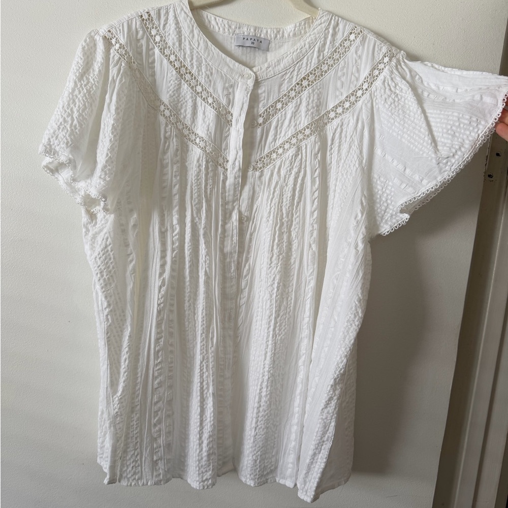 White Cotton Blouse with Lace Detail